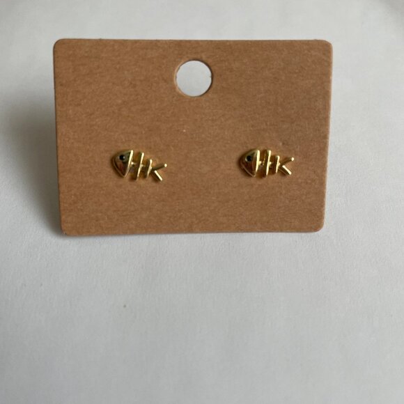 Fashion Jewelry Jewelry - Fishbone Gold Plated Studs Pierced Earrings NWT